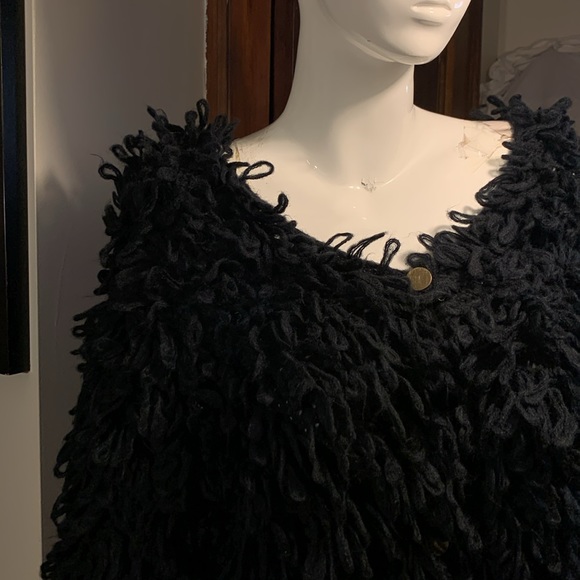 HANDKNIT BLACK LOOPS SWEATER CARDIGAN V NECK SCHIAPARELLI - Picture 2 of 16